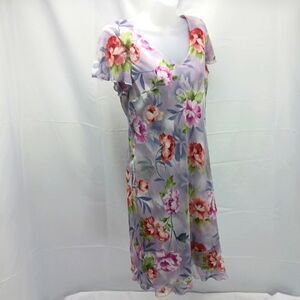 Vintage S.L Fashions Floral V-Neck Midi Dress Whimsy Flowy Femine Womans 10P....